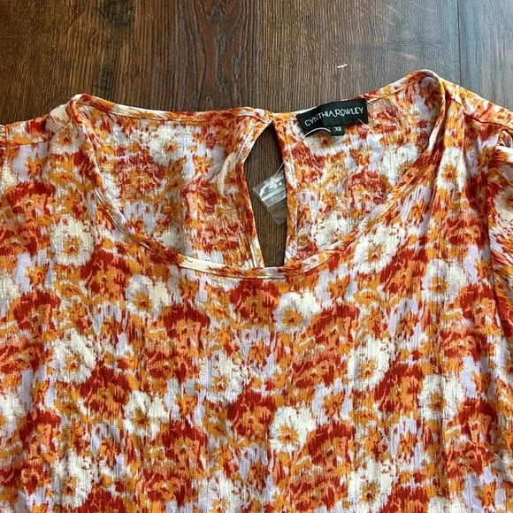 NWOT Cynthia Rowley Blouse | Cynthia Rowley Orange Blouse | Spring Blouse - Picture 3 of 8